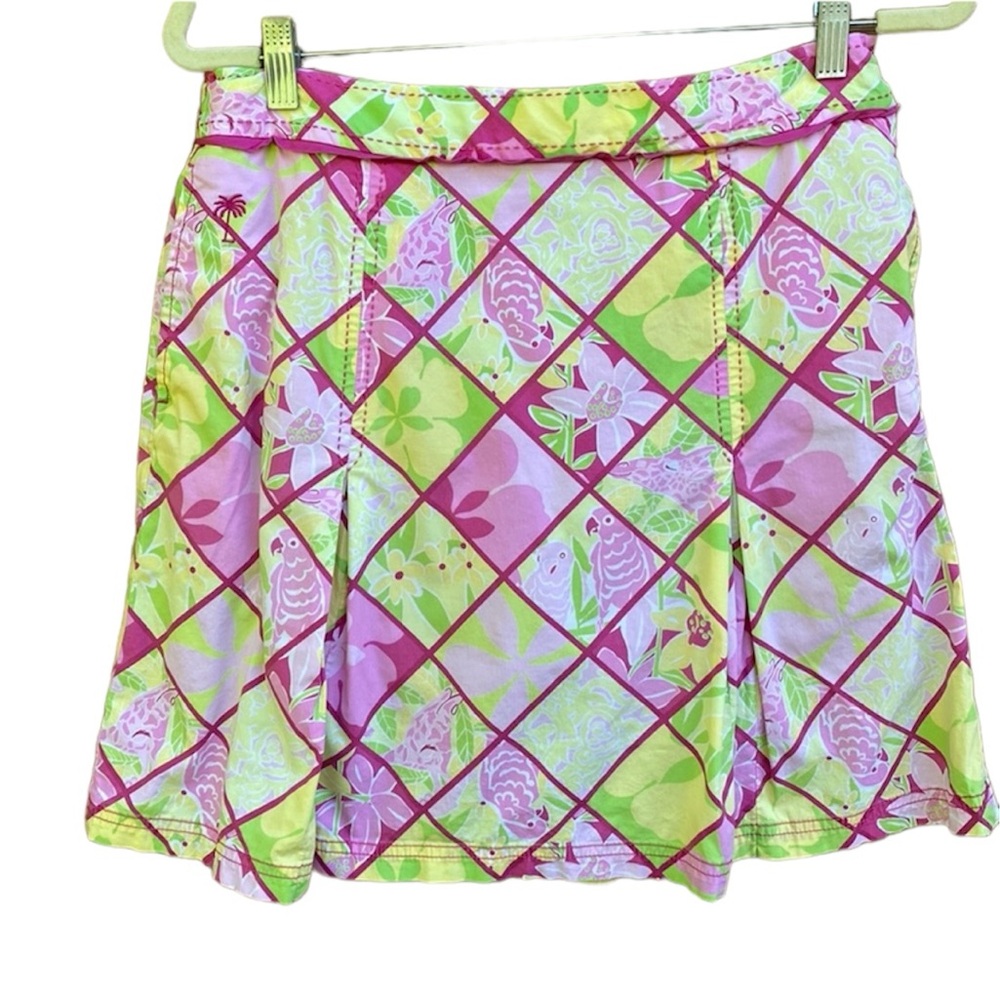 Lilly  Pulitzer vintage skort floral parrots giraffe design size 12